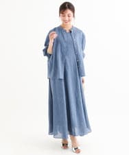F1EHD65230 MK MICHEL KLEIN(小さいサイズ)(メゾン ドゥ サンク) 【小さいサイズ】[接触冷感/洗える]ラミーリネン混Aラインワンピース ラベンダー