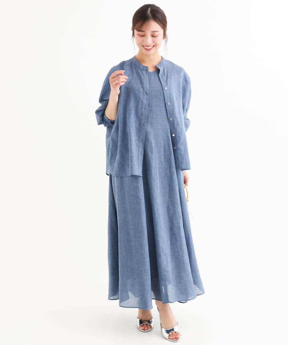 小さいサイズ】[接触冷感/洗える]ラミーリネン混Aラインワンピース