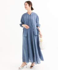 F1EHD65230 MK MICHEL KLEIN(小さいサイズ)(メゾン ドゥ サンク) 【小さいサイズ】[接触冷感/洗える]ラミーリネン混Aラインワンピース ラベンダー