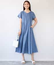 F1EHD65230 MK MICHEL KLEIN(小さいサイズ)(メゾン ドゥ サンク) 【小さいサイズ】[接触冷感/洗える]ラミーリネン混Aラインワンピース ラベンダー