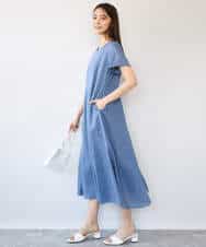 F1EHD65230 MK MICHEL KLEIN(小さいサイズ)(メゾン ドゥ サンク) 【小さいサイズ】[接触冷感/洗える]ラミーリネン混Aラインワンピース ラベンダー
