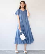 F1EHD65230 MK MICHEL KLEIN(小さいサイズ)(メゾン ドゥ サンク) 【小さいサイズ】[接触冷感/洗える]ラミーリネン混Aラインワンピース ラベンダー
