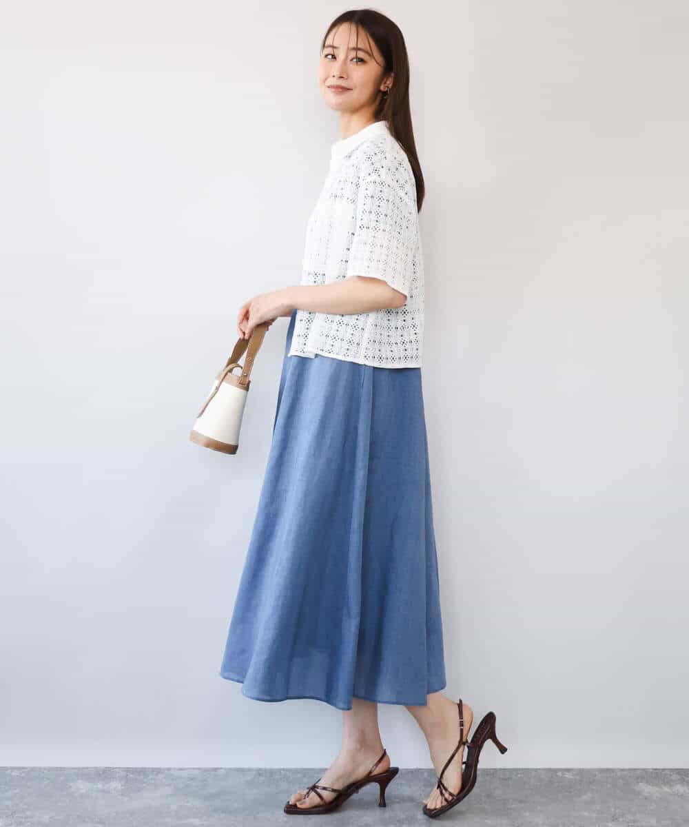 F1EHD65230 MK MICHEL KLEIN(小さいサイズ)(メゾン ドゥ サンク) 【小さいサイズ】[接触冷感/洗える]ラミーリネン混Aラインワンピース ラベンダー