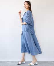 F1EHD65230 MK MICHEL KLEIN(小さいサイズ)(メゾン ドゥ サンク) 【小さいサイズ】[接触冷感/洗える]ラミーリネン混Aラインワンピース ラベンダー
