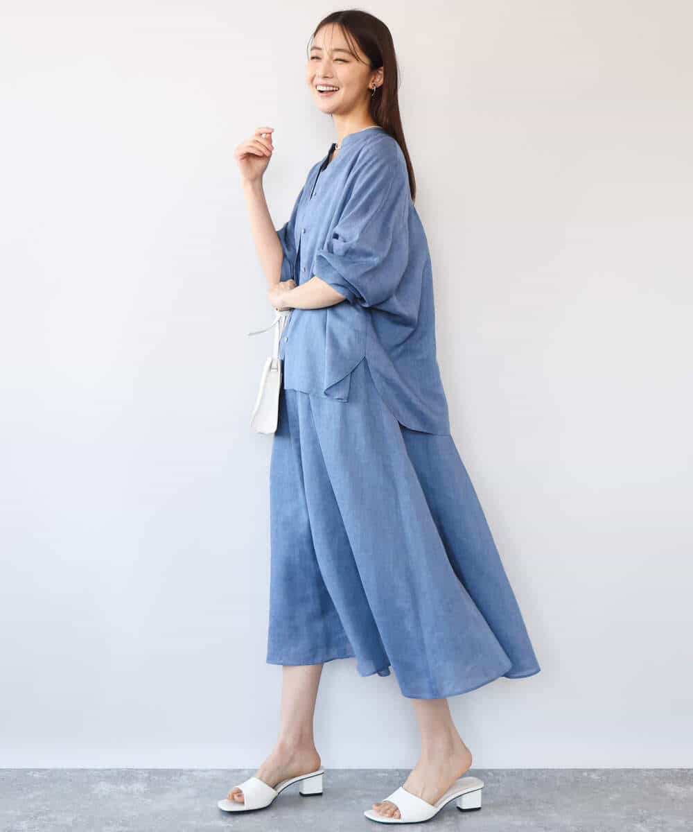 F1EHD65230 MK MICHEL KLEIN(小さいサイズ)(メゾン ドゥ サンク) 【小さいサイズ】[接触冷感/洗える]ラミーリネン混Aラインワンピース ラベンダー