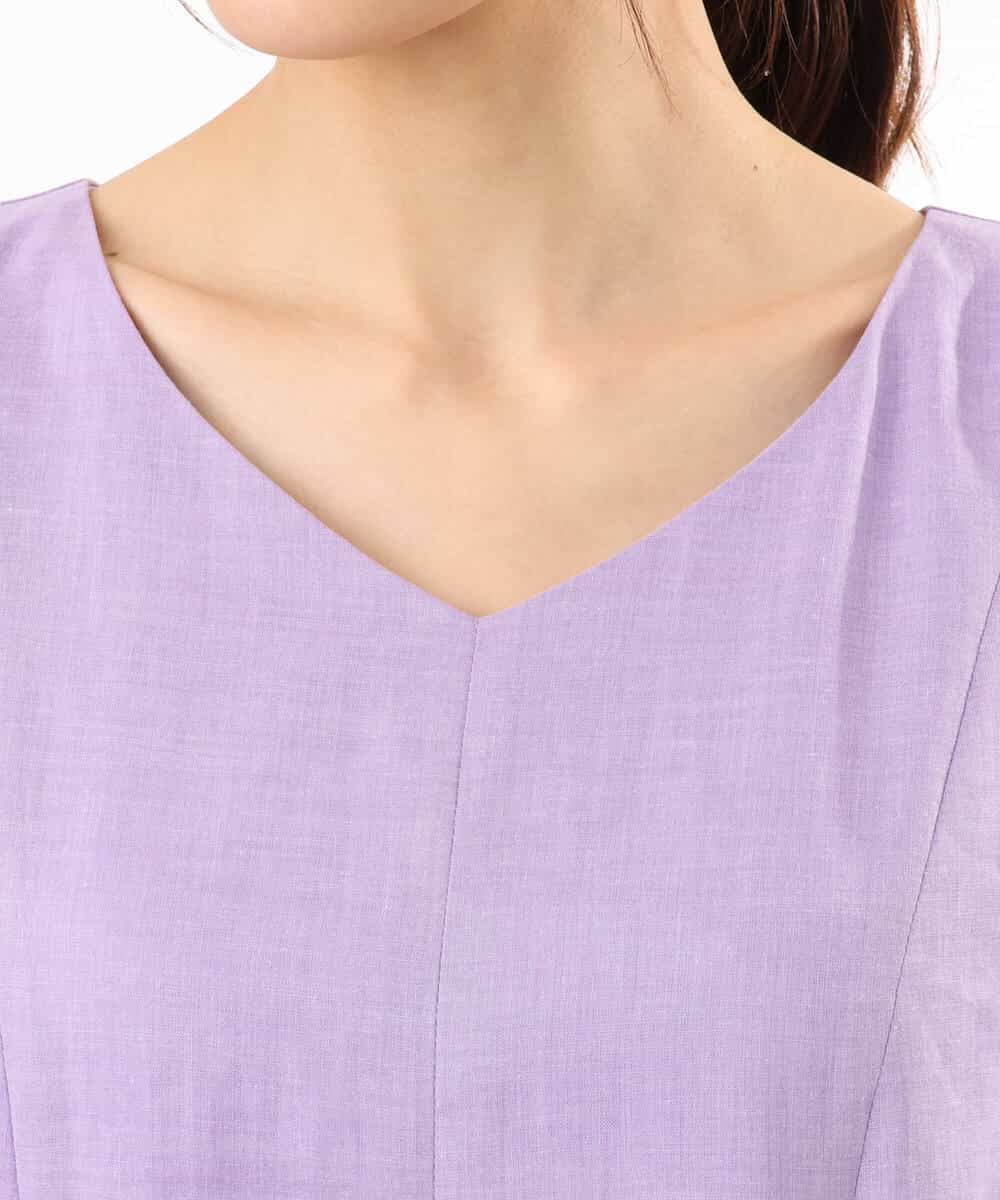 F1EHD65230 MK MICHEL KLEIN(小さいサイズ)(メゾン ドゥ サンク) 【小さいサイズ】[接触冷感/洗える]ラミーリネン混Aラインワンピース ラベンダー