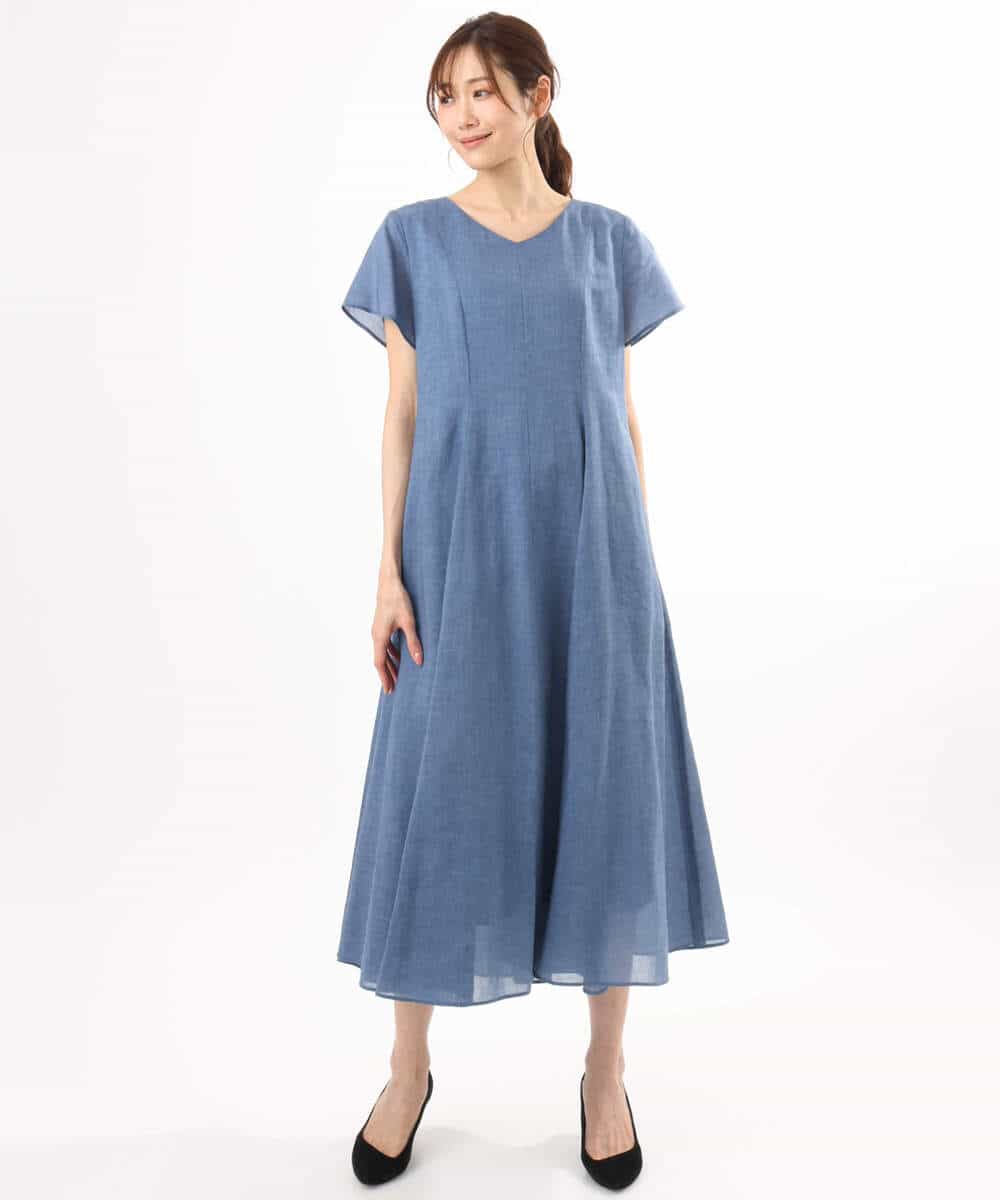 F1EHD65230 MK MICHEL KLEIN(小さいサイズ)(メゾン ドゥ サンク) 【小さいサイズ】[接触冷感/洗える]ラミーリネン混Aラインワンピース ラベンダー