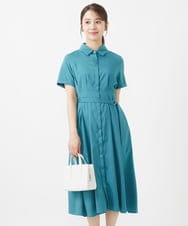 F1EIV18190 MK MICHEL KLEIN(小さいサイズ)(メゾン ドゥ サンク) 【小さいサイズ】ウエストタックシャツワンピース/洗える グリーン