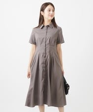 F1EIV18190 MK MICHEL KLEIN(小さいサイズ)(メゾン ドゥ サンク) 【小さいサイズ】ウエストタックシャツワンピース/洗える グリーン