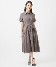 F1EIV18190 MK MICHEL KLEIN(小さいサイズ)(メゾン ドゥ サンク) 【小さいサイズ】ウエストタックシャツワンピース/洗える グリーン