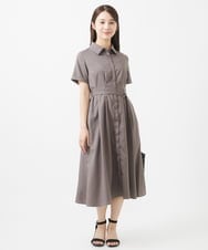 F1EIV18190 MK MICHEL KLEIN(小さいサイズ)(メゾン ドゥ サンク) 【小さいサイズ】ウエストタックシャツワンピース/洗える グリーン