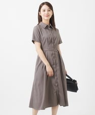 F1EIV18190 MK MICHEL KLEIN(小さいサイズ)(メゾン ドゥ サンク) 【小さいサイズ】ウエストタックシャツワンピース/洗える グリーン