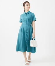 F1EIV18190 MK MICHEL KLEIN(小さいサイズ)(メゾン ドゥ サンク) 【小さいサイズ】ウエストタックシャツワンピース/洗える グリーン