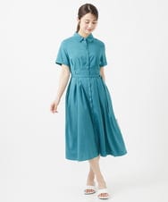 F1EIV18190 MK MICHEL KLEIN(小さいサイズ)(メゾン ドゥ サンク) 【小さいサイズ】ウエストタックシャツワンピース/洗える グリーン