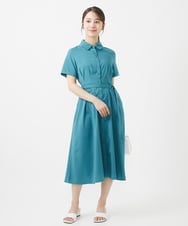 F1EIV18190 MK MICHEL KLEIN(小さいサイズ)(メゾン ドゥ サンク) 【小さいサイズ】ウエストタックシャツワンピース/洗える グリーン