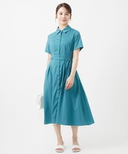F1EIV18190 MK MICHEL KLEIN(小さいサイズ)(メゾン ドゥ サンク) 【小さいサイズ】ウエストタックシャツワンピース/洗える グリーン