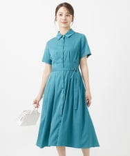 F1EIV18190 MK MICHEL KLEIN(小さいサイズ)(メゾン ドゥ サンク) 【小さいサイズ】ウエストタックシャツワンピース/洗える グリーン
