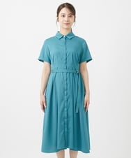 F1EIV18190 MK MICHEL KLEIN(小さいサイズ)(メゾン ドゥ サンク) 【小さいサイズ】ウエストタックシャツワンピース/洗える グリーン