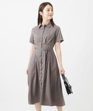 F1EIV18190 MK MICHEL KLEIN(小さいサイズ)(メゾン ドゥ サンク) 【小さいサイズ】ウエストタックシャツワンピース/洗える モカ