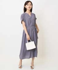 F1EJA76200 MK MICHEL KLEIN(小さいサイズ)(メゾン ドゥ サンク) 【小さいサイズ】ベルト付きキーネックワンピース/洗える パープル