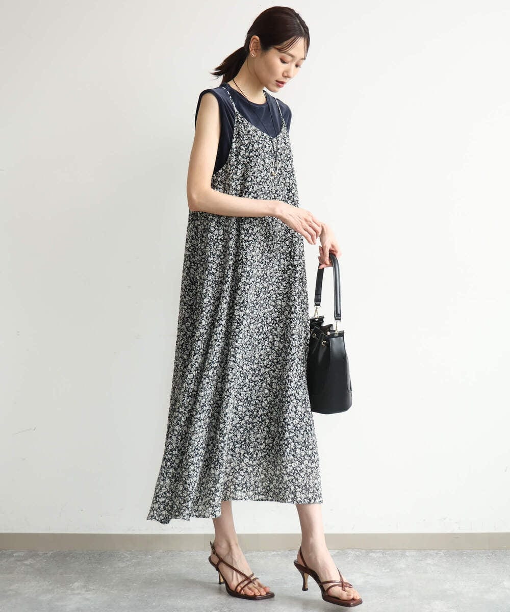 F1EJD30230 MK MICHEL KLEIN(小さいサイズ)(メゾン ドゥ サンク) 【小さいサイズ】[洗える]前後2way花柄シアーキャミワンピース アイボリー