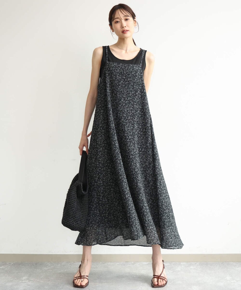 F1EJD30230 MK MICHEL KLEIN(小さいサイズ)(メゾン ドゥ サンク) 【小さいサイズ】[洗える]前後2way花柄シアーキャミワンピース アイボリー