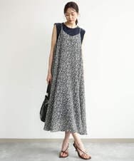 F1EJD30230 MK MICHEL KLEIN(小さいサイズ)(メゾン ドゥ サンク) 【小さいサイズ】[洗える]前後2way花柄シアーキャミワンピース アイボリー