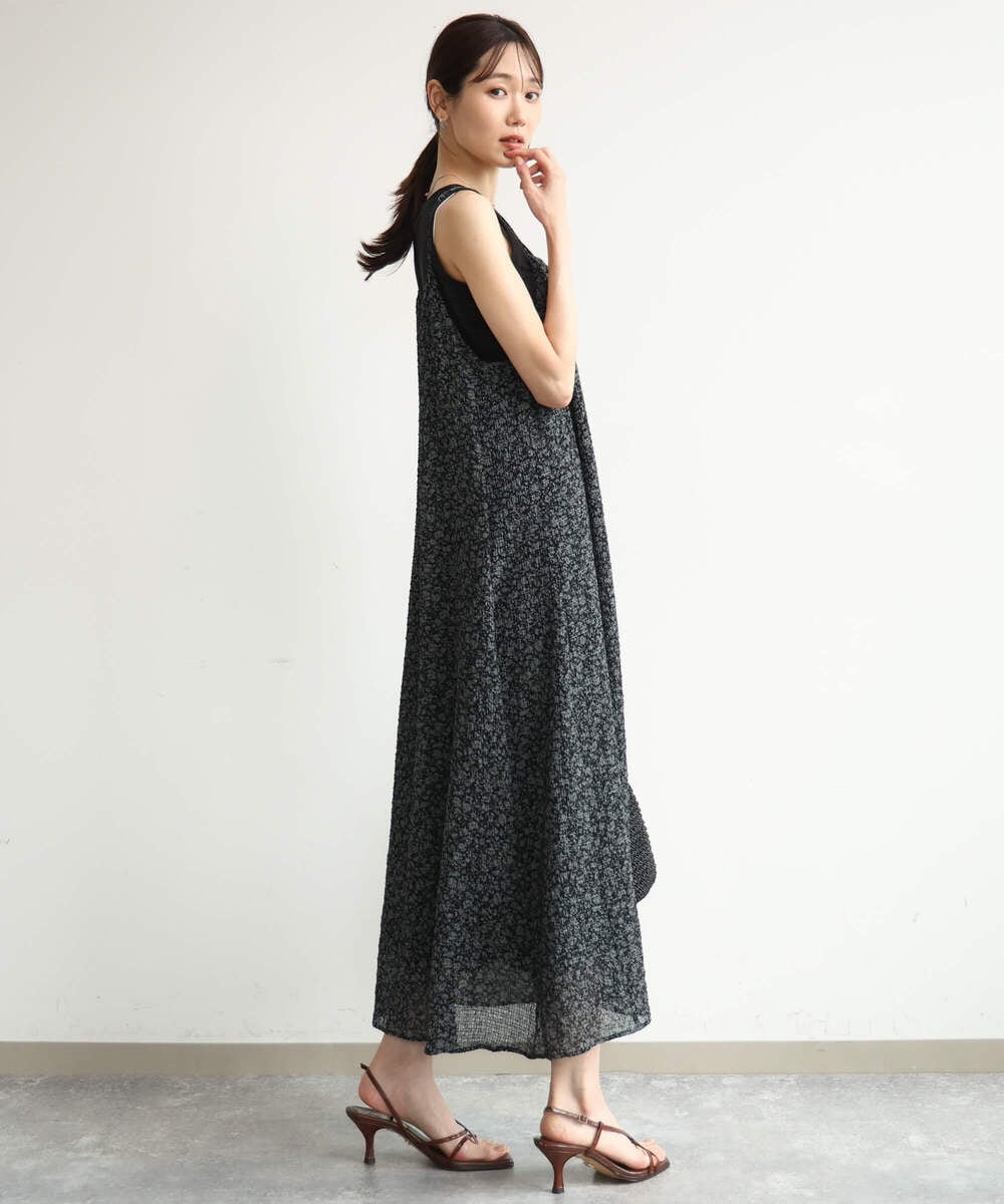 F1EJD30230 MK MICHEL KLEIN(小さいサイズ)(メゾン ドゥ サンク) 【小さいサイズ】[洗える]前後2way花柄シアーキャミワンピース ダークグレー