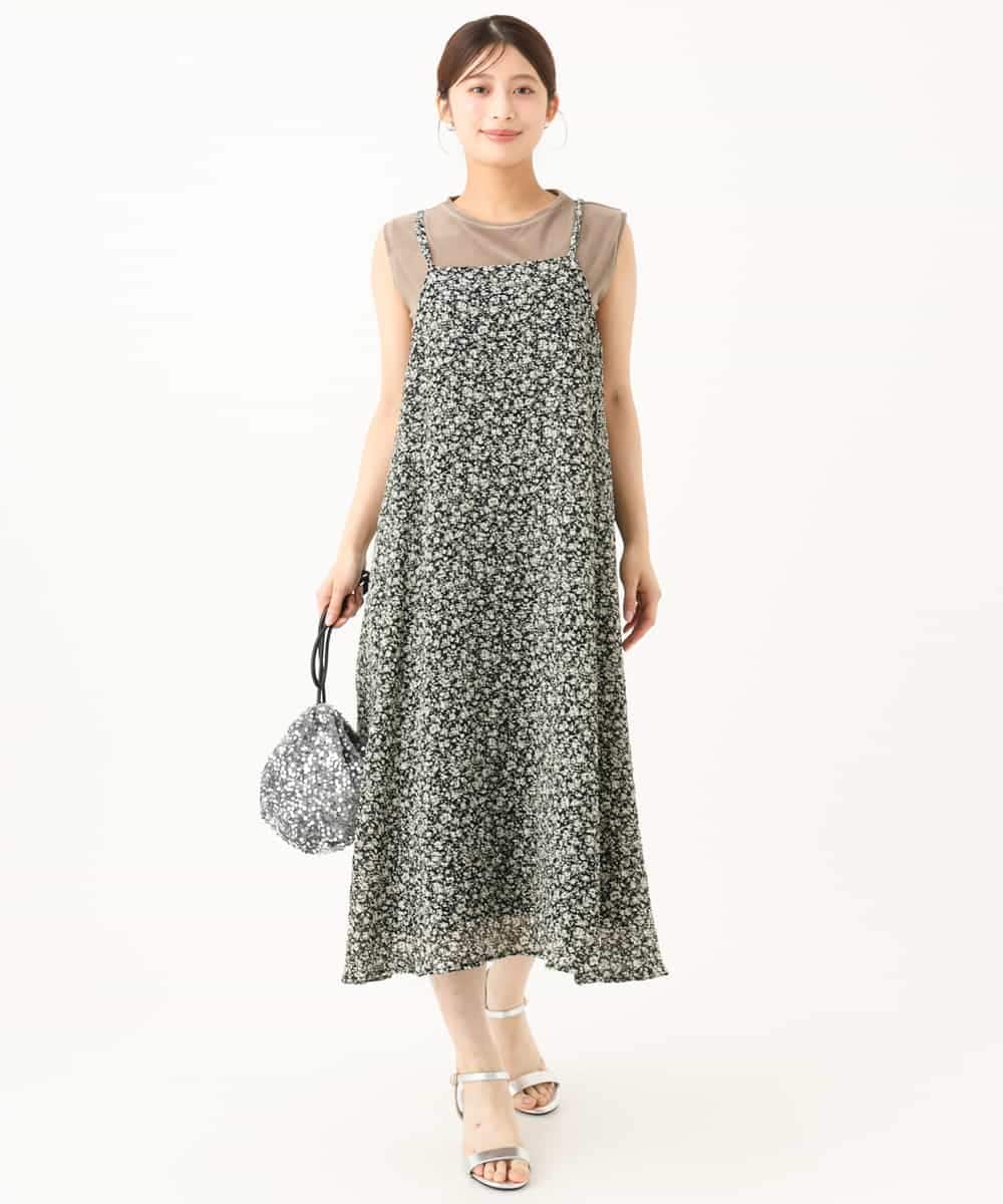 F1EJD30230 MK MICHEL KLEIN(小さいサイズ)(メゾン ドゥ サンク) 【小さいサイズ】[洗える]前後2way花柄シアーキャミワンピース アイボリー