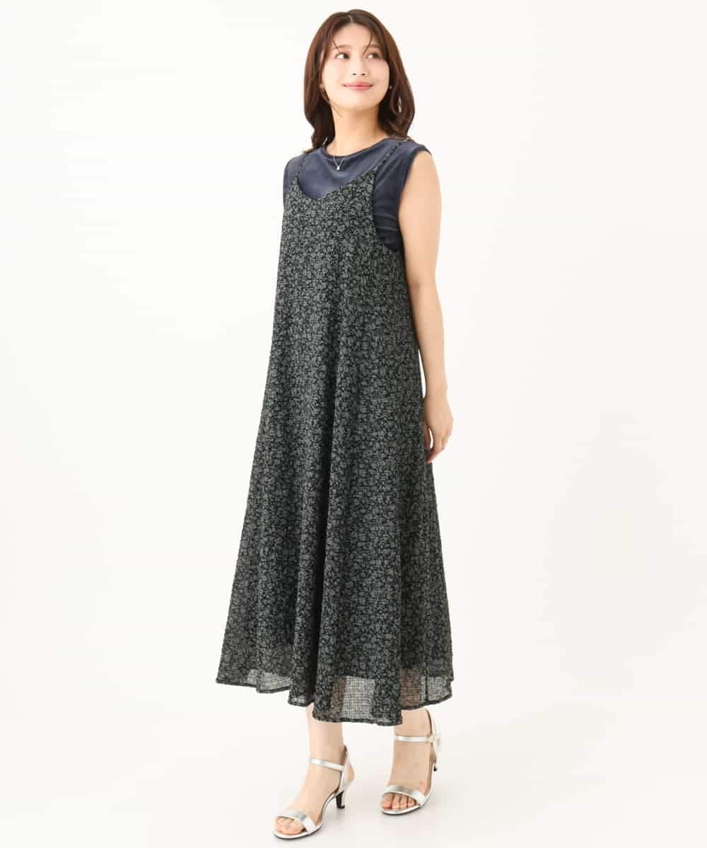 F1EJD30230 MK MICHEL KLEIN(小さいサイズ)(メゾン ドゥ サンク) 【小さいサイズ】[洗える]前後2way花柄シアーキャミワンピース ダークグレー