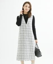 F1EJS36210 MK MICHEL KLEIN(小さいサイズ)(メゾン ドゥ サンク) 【小さいサイズ】チェック柄ツイードVネックジャンパースカート/洗える ホワイト
