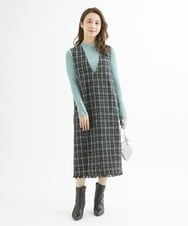 F1EJS36210 MK MICHEL KLEIN(小さいサイズ)(メゾン ドゥ サンク) 【小さいサイズ】チェック柄ツイードVネックジャンパースカート/洗える ホワイト