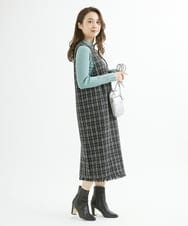 F1EJS36210 MK MICHEL KLEIN(小さいサイズ)(メゾン ドゥ サンク) 【小さいサイズ】チェック柄ツイードVネックジャンパースカート/洗える ホワイト