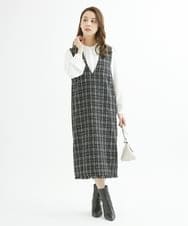 F1EJS36210 MK MICHEL KLEIN(小さいサイズ)(メゾン ドゥ サンク) 【小さいサイズ】チェック柄ツイードVネックジャンパースカート/洗える ホワイト