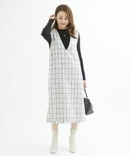 F1EJS36210 MK MICHEL KLEIN(小さいサイズ)(メゾン ドゥ サンク) 【小さいサイズ】チェック柄ツイードVネックジャンパースカート/洗える ホワイト