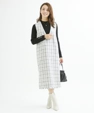 F1EJS36210 MK MICHEL KLEIN(小さいサイズ)(メゾン ドゥ サンク) 【小さいサイズ】チェック柄ツイードVネックジャンパースカート/洗える ホワイト
