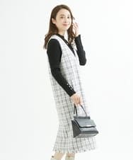 F1EJS36210 MK MICHEL KLEIN(小さいサイズ)(メゾン ドゥ サンク) 【小さいサイズ】チェック柄ツイードVネックジャンパースカート/洗える ホワイト