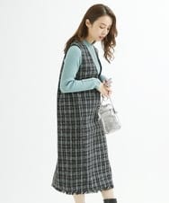 F1EJS36210 MK MICHEL KLEIN(小さいサイズ)(メゾン ドゥ サンク) 【小さいサイズ】チェック柄ツイードVネックジャンパースカート/洗える ホワイト