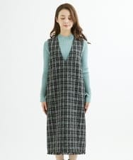 F1EJS36210 MK MICHEL KLEIN(小さいサイズ)(メゾン ドゥ サンク) 【小さいサイズ】チェック柄ツイードVネックジャンパースカート/洗える ホワイト