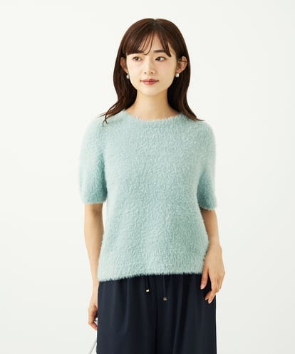 F1FAD30120 MK MICHEL KLEIN(小さいサイズ) 【小さいサイズ】半袖シャギーニット/洗える