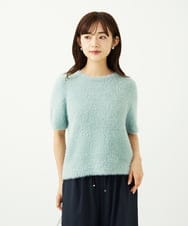 F1FAD30120 MK MICHEL KLEIN(小さいサイズ)(メゾン ドゥ サンク) 【小さいサイズ】半袖シャギーニット/洗える ミントブルー