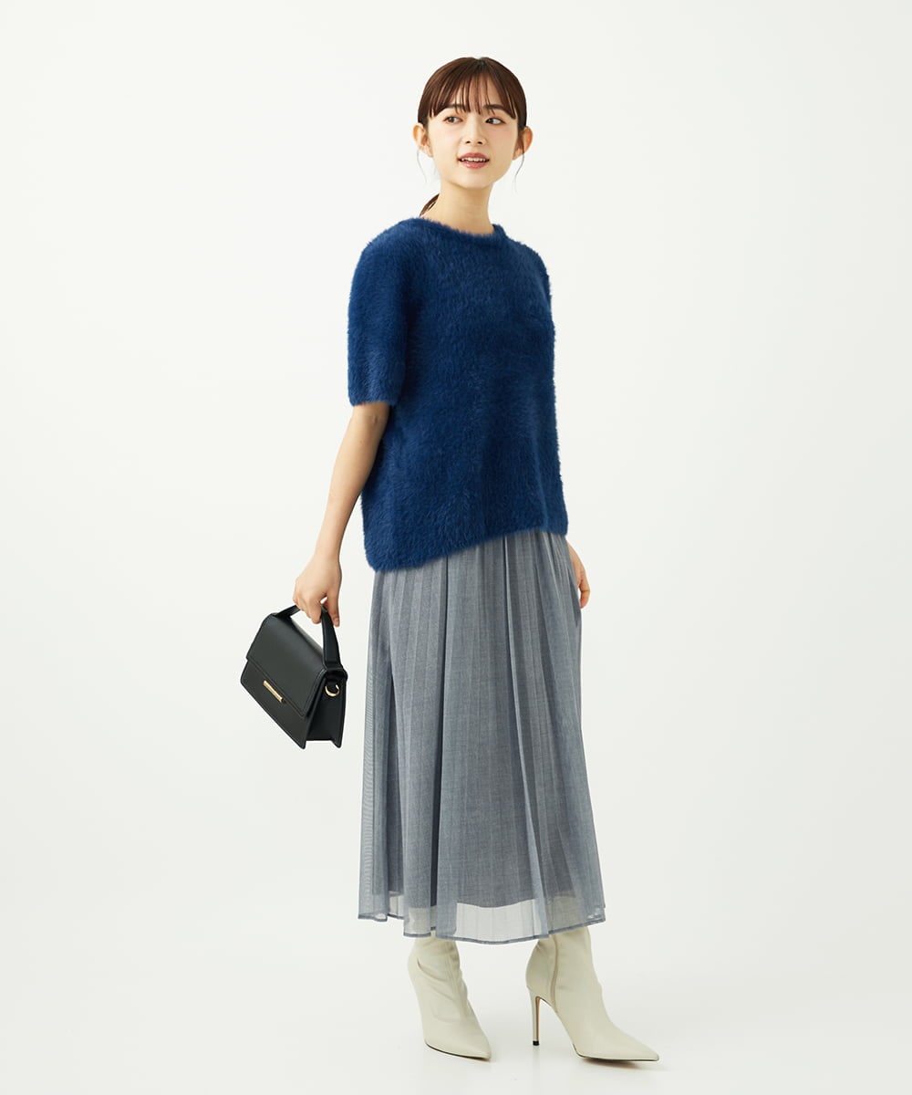 F1FAD30120 MK MICHEL KLEIN(小さいサイズ)(メゾン ドゥ サンク) 【小さいサイズ】半袖シャギーニット/洗える ミントブルー