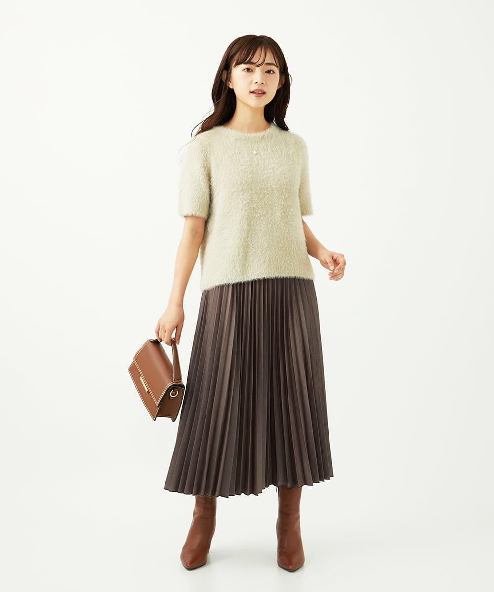 F1FAD30120 MK MICHEL KLEIN(小さいサイズ)(メゾン ドゥ サンク) 【小さいサイズ】半袖シャギーニット/洗える ミントブルー