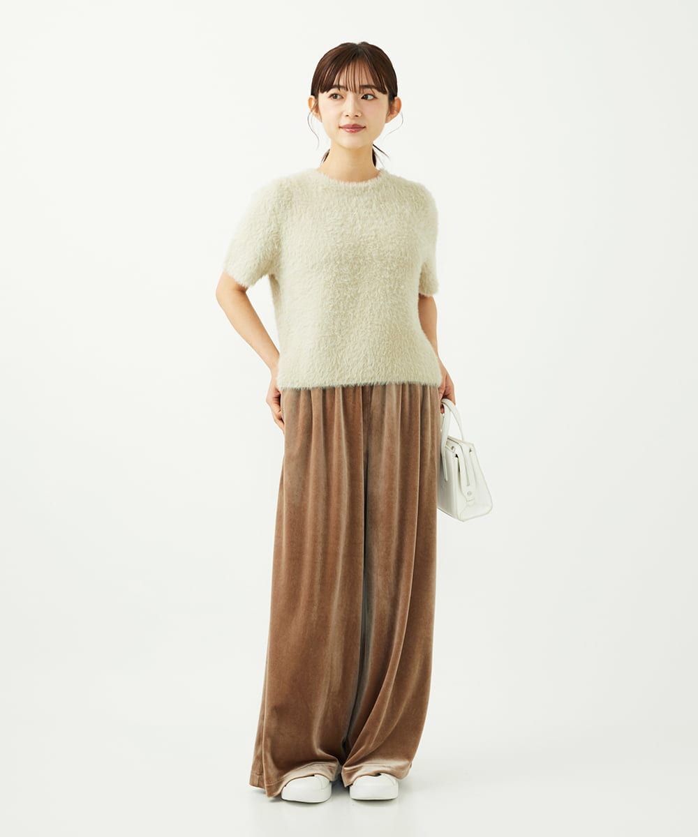 F1FAD30120 MK MICHEL KLEIN(小さいサイズ)(メゾン ドゥ サンク) 【小さいサイズ】半袖シャギーニット/洗える ミントブルー