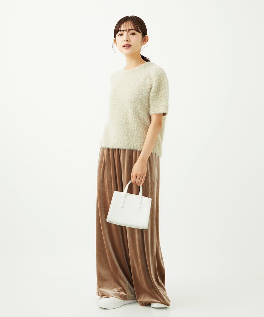 F1FAD30120 MK MICHEL KLEIN(小さいサイズ)(メゾン ドゥ サンク) 【小さいサイズ】半袖シャギーニット/洗える ミントブルー