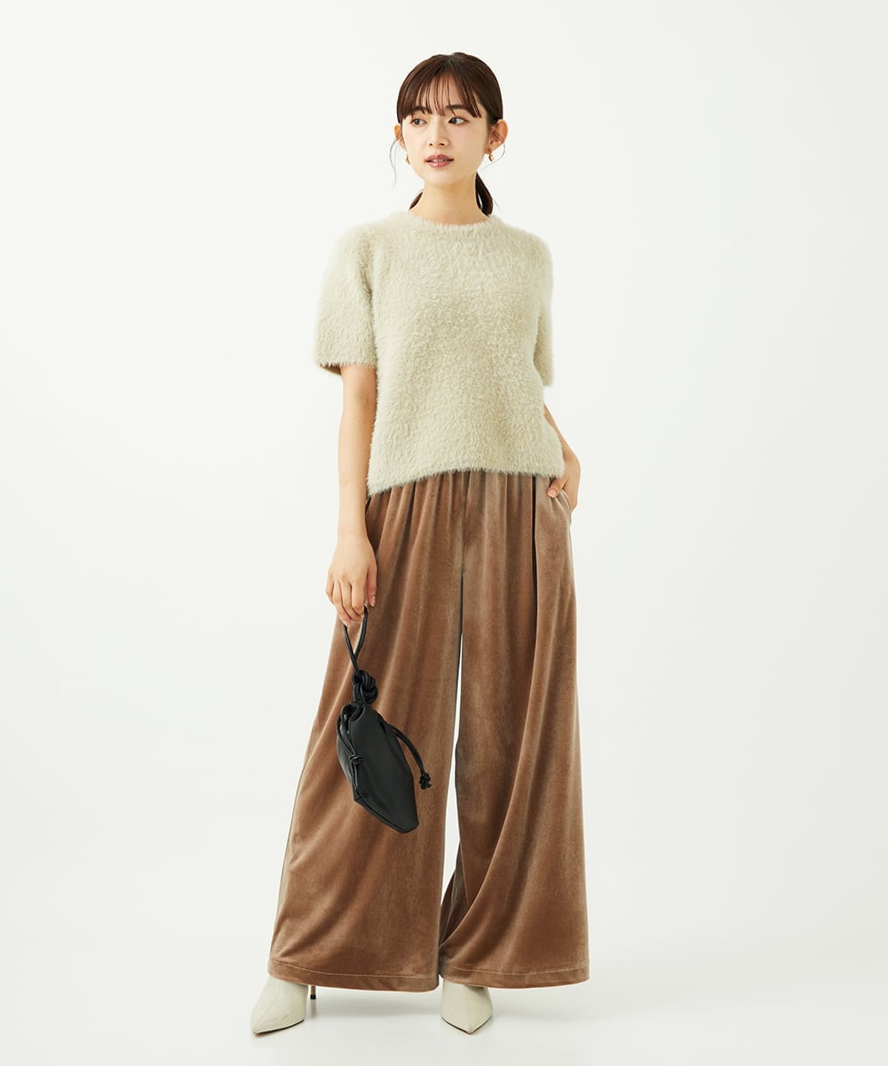 F1FAD30120 MK MICHEL KLEIN(小さいサイズ)(メゾン ドゥ サンク) 【小さいサイズ】半袖シャギーニット/洗える ミントブルー