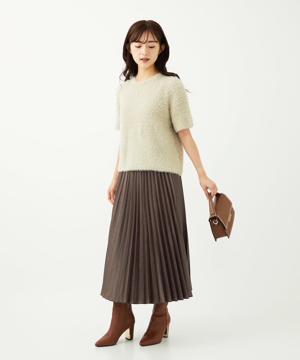 F1FAD30120 MK MICHEL KLEIN(小さいサイズ)(メゾン ドゥ サンク) 【小さいサイズ】半袖シャギーニット/洗える ミントブルー