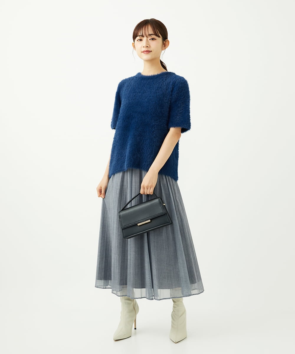 F1FAD30120 MK MICHEL KLEIN(小さいサイズ)(メゾン ドゥ サンク) 【小さいサイズ】半袖シャギーニット/洗える ミントブルー