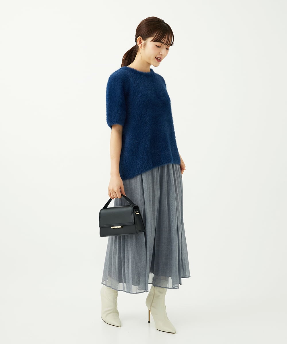 F1FAD30120 MK MICHEL KLEIN(小さいサイズ)(メゾン ドゥ サンク) 【小さいサイズ】半袖シャギーニット/洗える ミントブルー