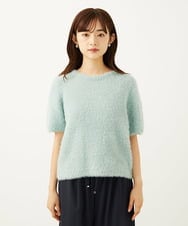 F1FAD30120 MK MICHEL KLEIN(小さいサイズ)(メゾン ドゥ サンク) 【小さいサイズ】半袖シャギーニット/洗える ミントブルー